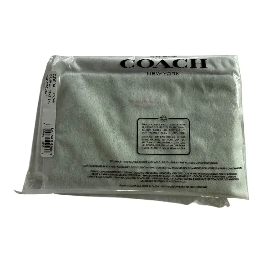 Coach Zip Corner Wristlet In Mint Green Leather with Heart Charm NWT CDF04